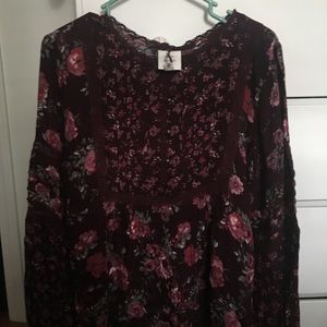 Knox Rose Maroon Lace Floral Blouse